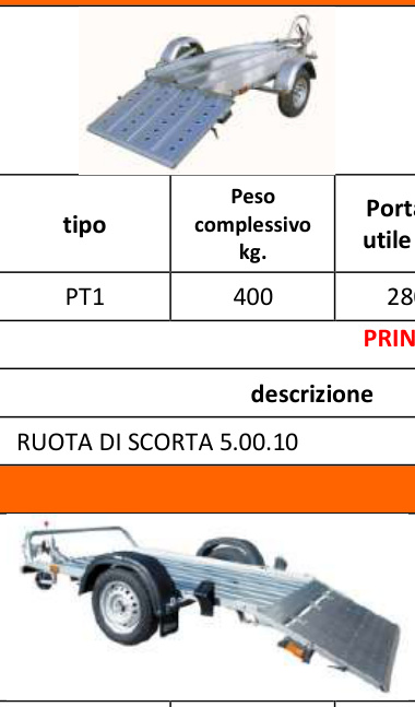 Rimorchio PT1 — Rampe — misure e prezzo